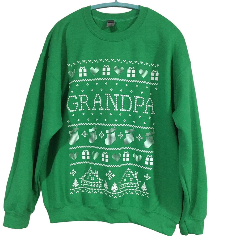 Gildan Grandpa Sweater Size Large Green Holiday Christmas Long Sleeve